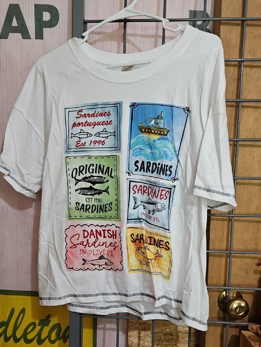White Graphic Short Sleeve Tee - Sardines Print